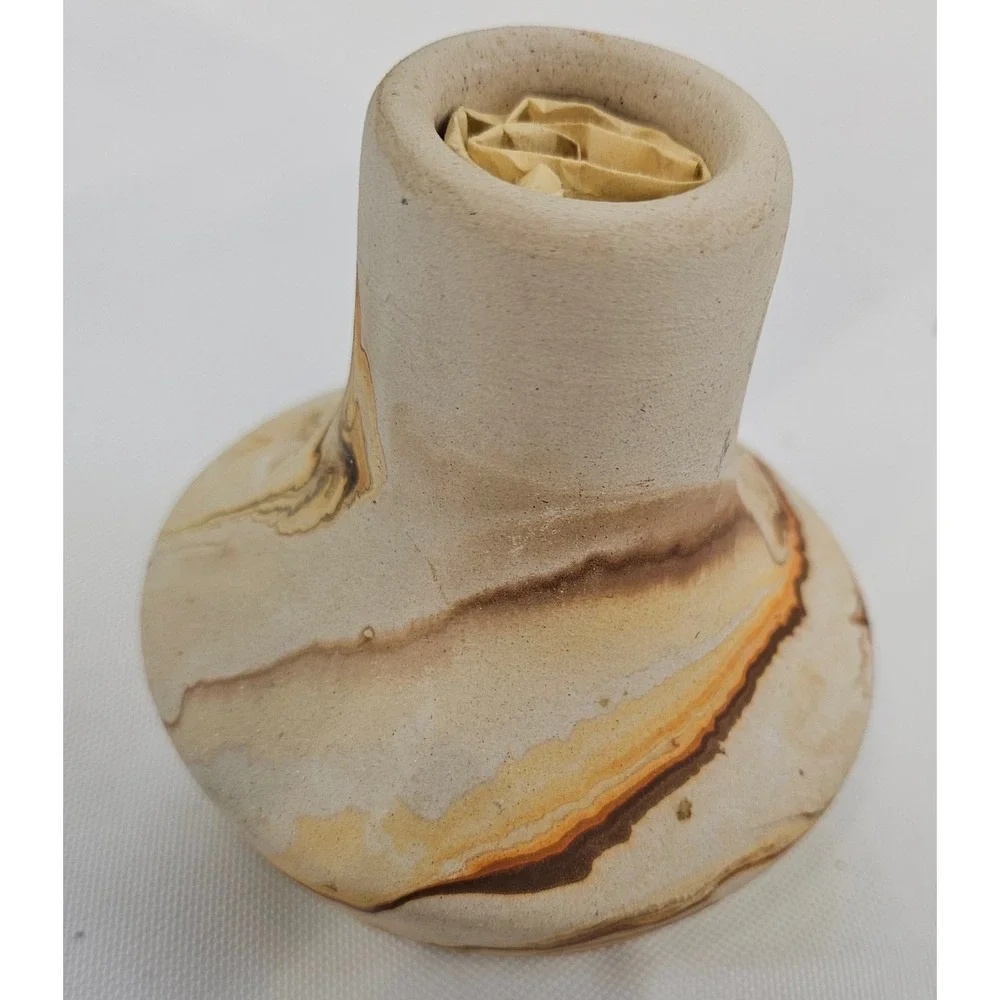 Nemadji‎ Earth Pottery Marbled Swirl Vase USA Hand Made Southwestern Decor 3.5in